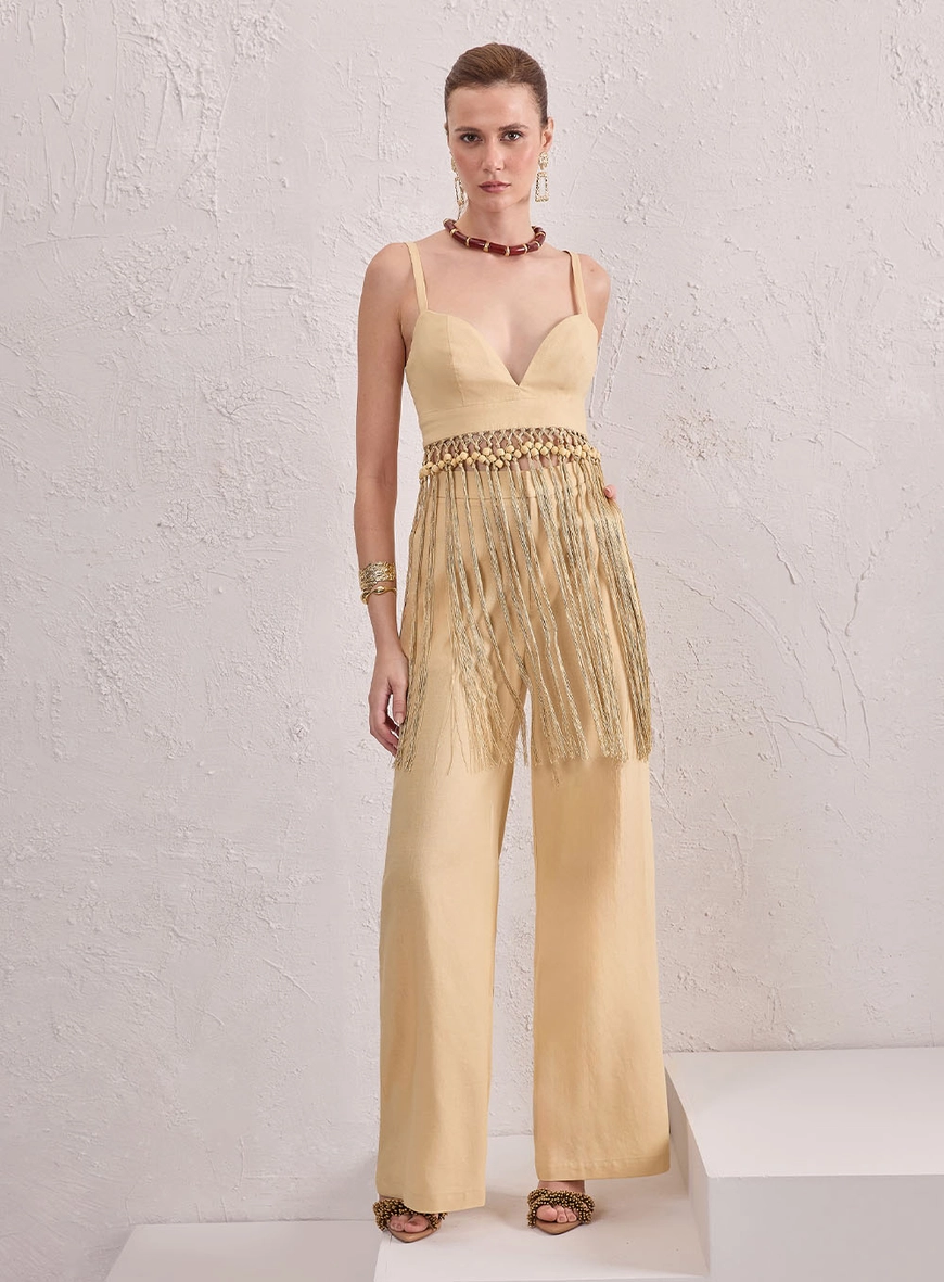 Calça Pantalona Linho - Bege