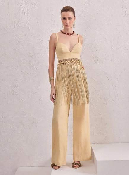 Calça Pantalona Linho - Bege