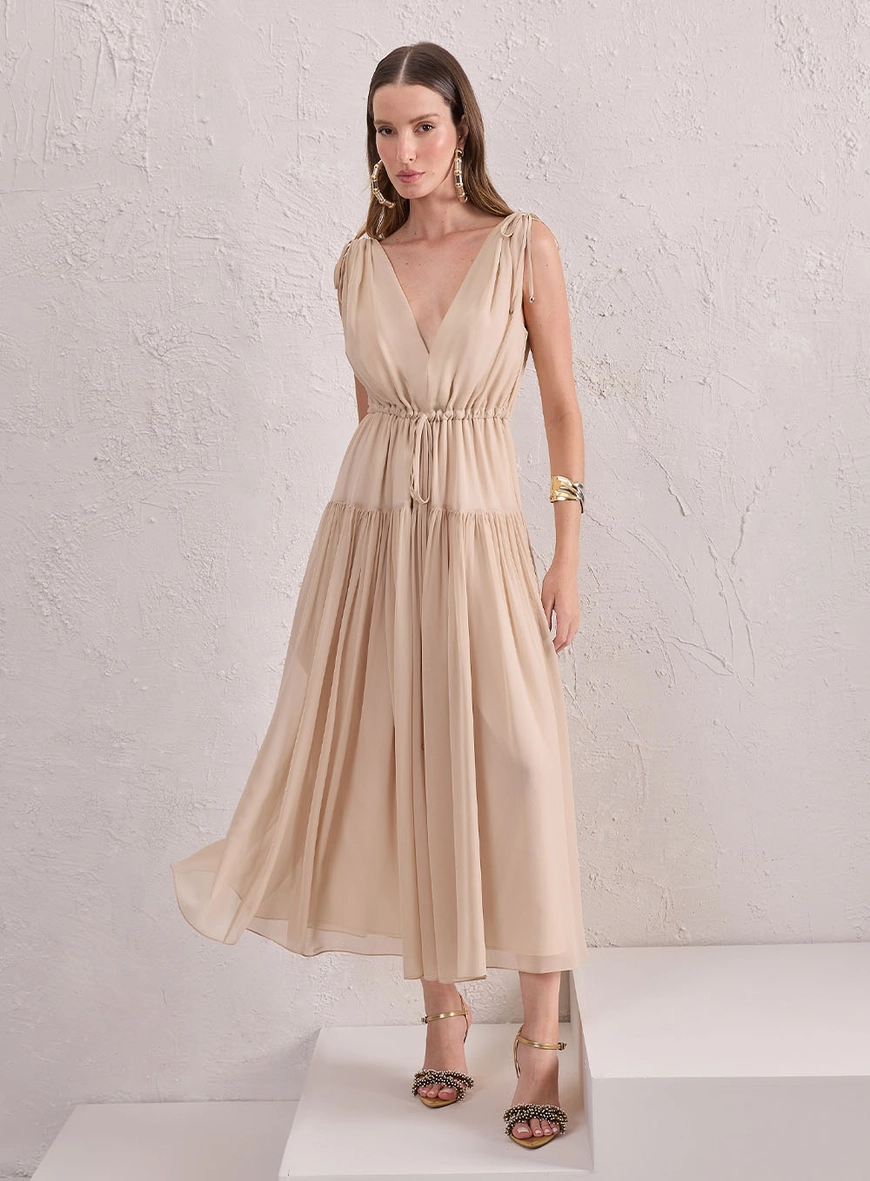 Vestido Midi Detalhe Franzido