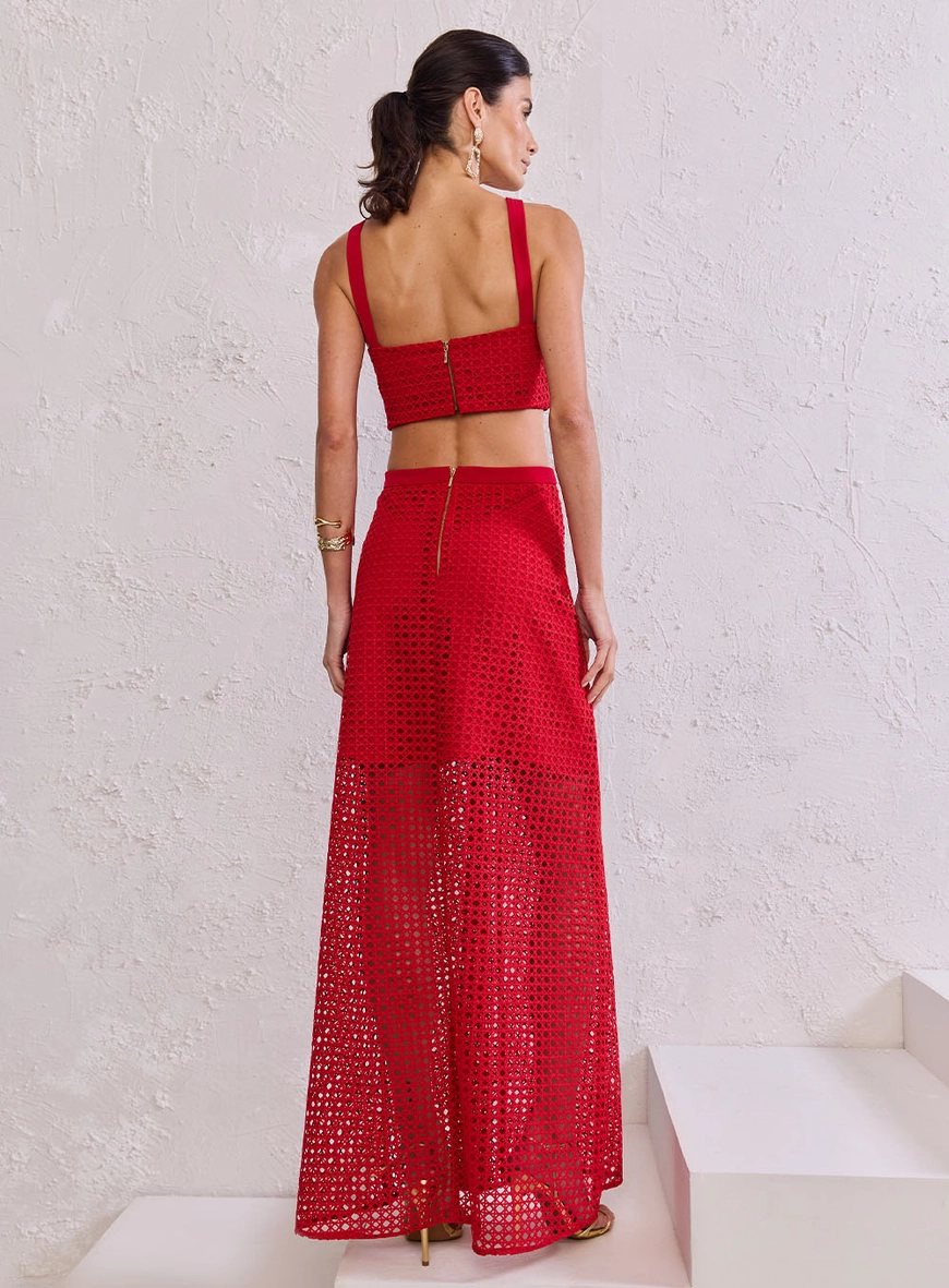 Vestido Longo Renda - Vermelho