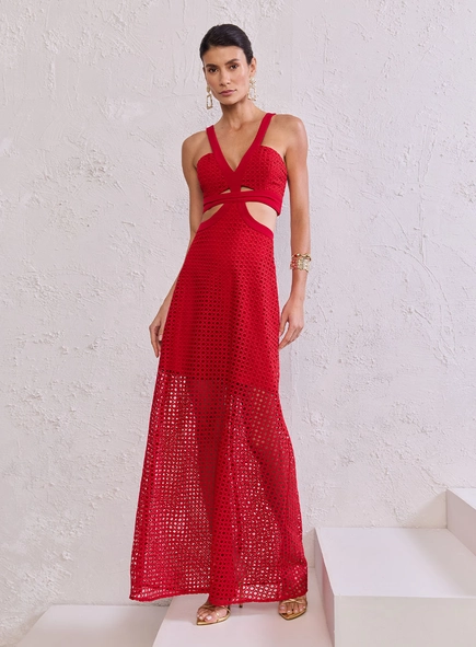 Vestido Longo Renda - Vermelho