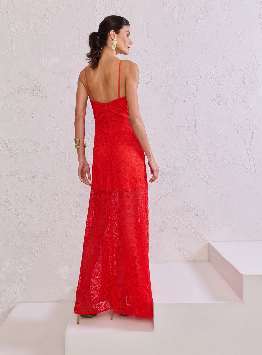 Vestido Longo Renda Decote Coração