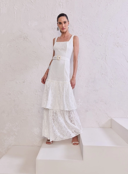 Vestido Longo Renda Crochet