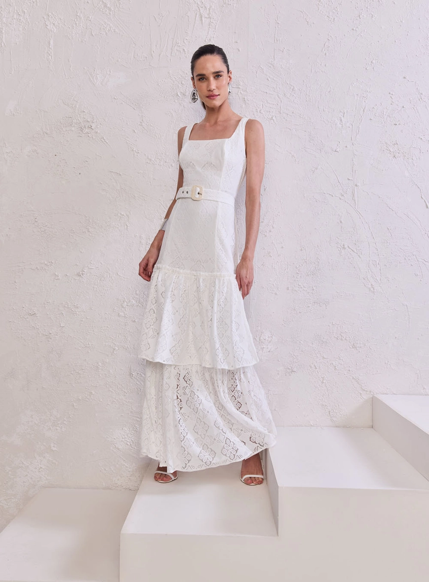 Vestido Longo Renda Crochet