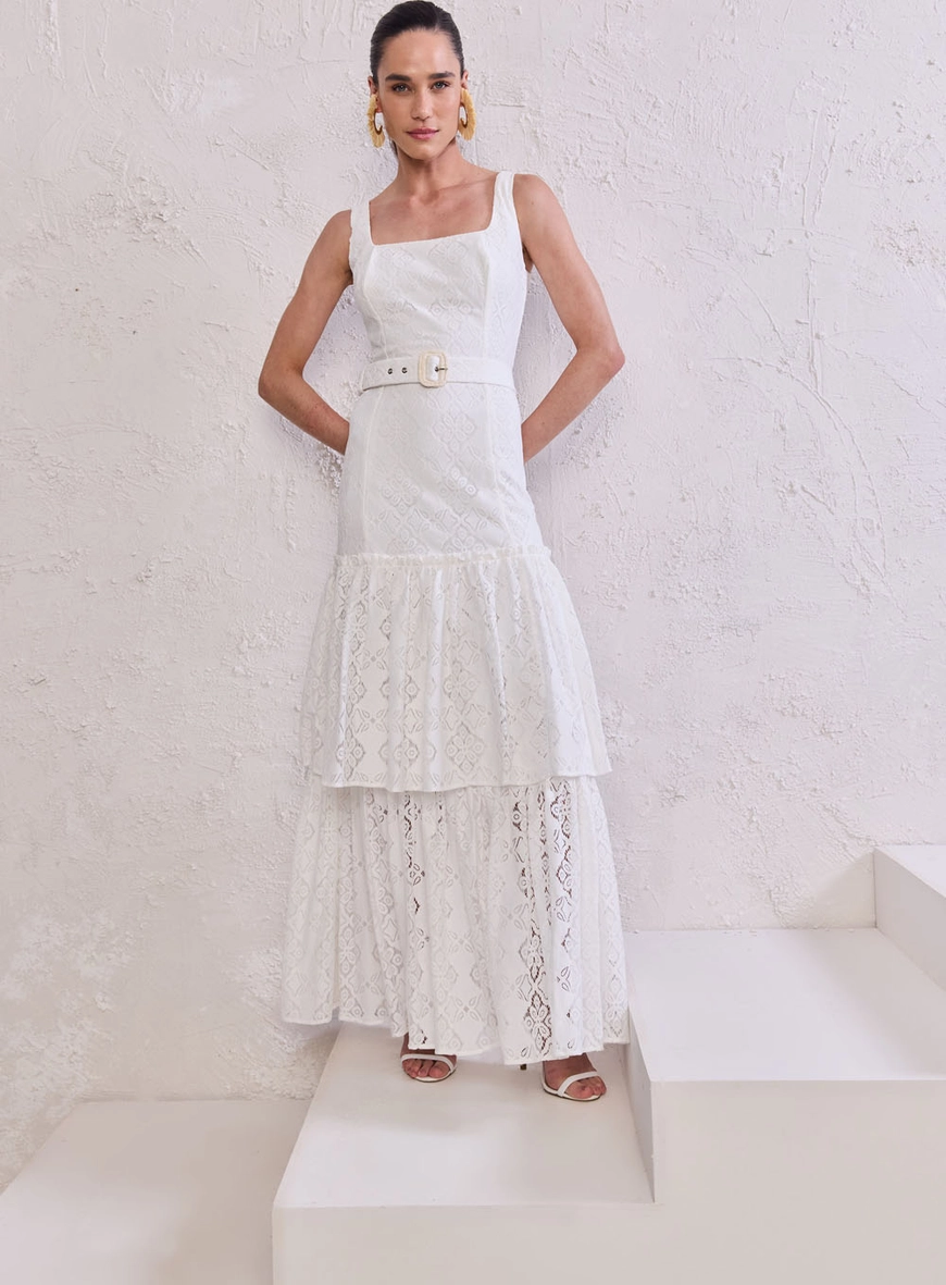 Vestido Longo Renda Crochet