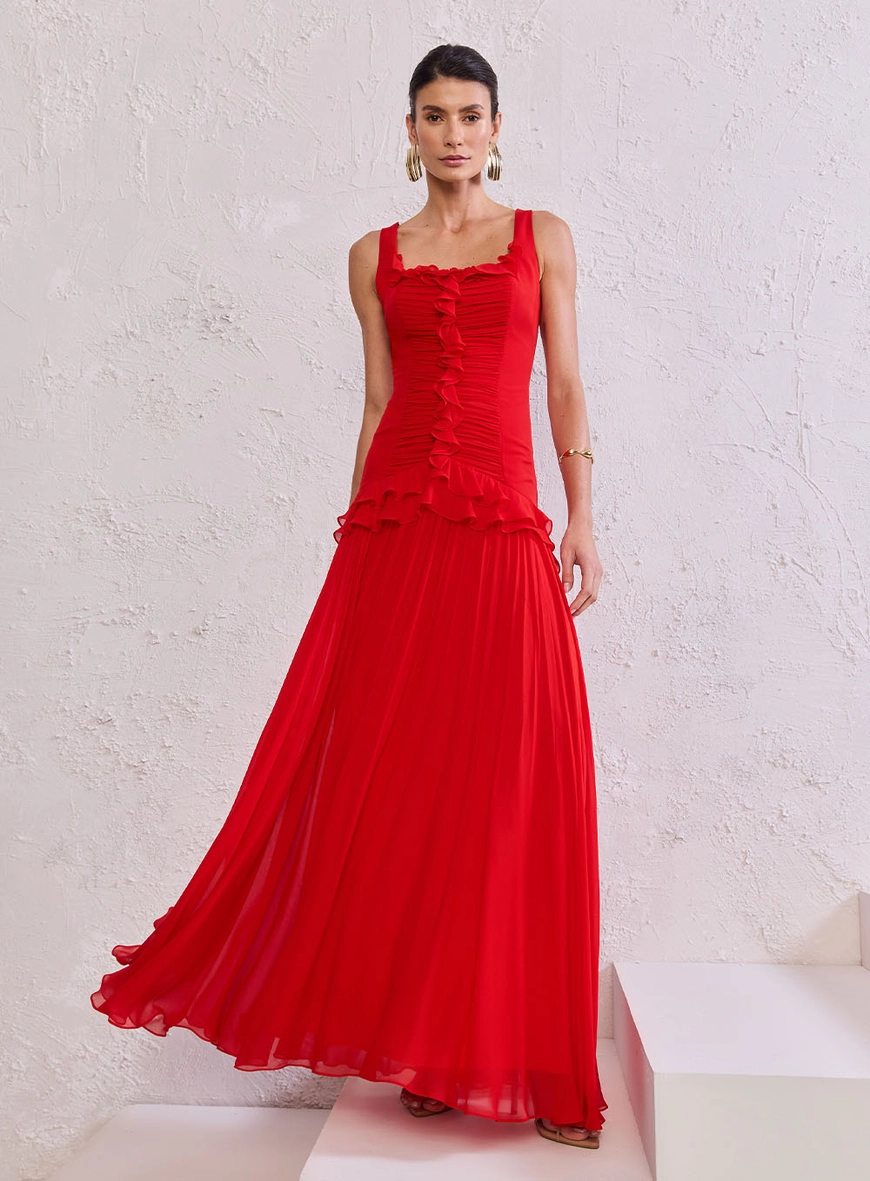 Vestido Longo Chiffon Babados