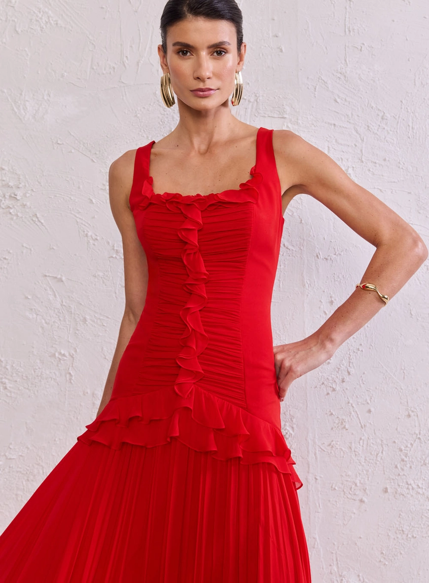 Vestido Longo Chiffon Babados