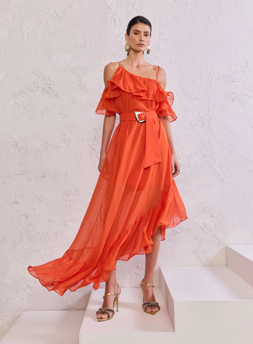 Vestido Assimétrico Babados
