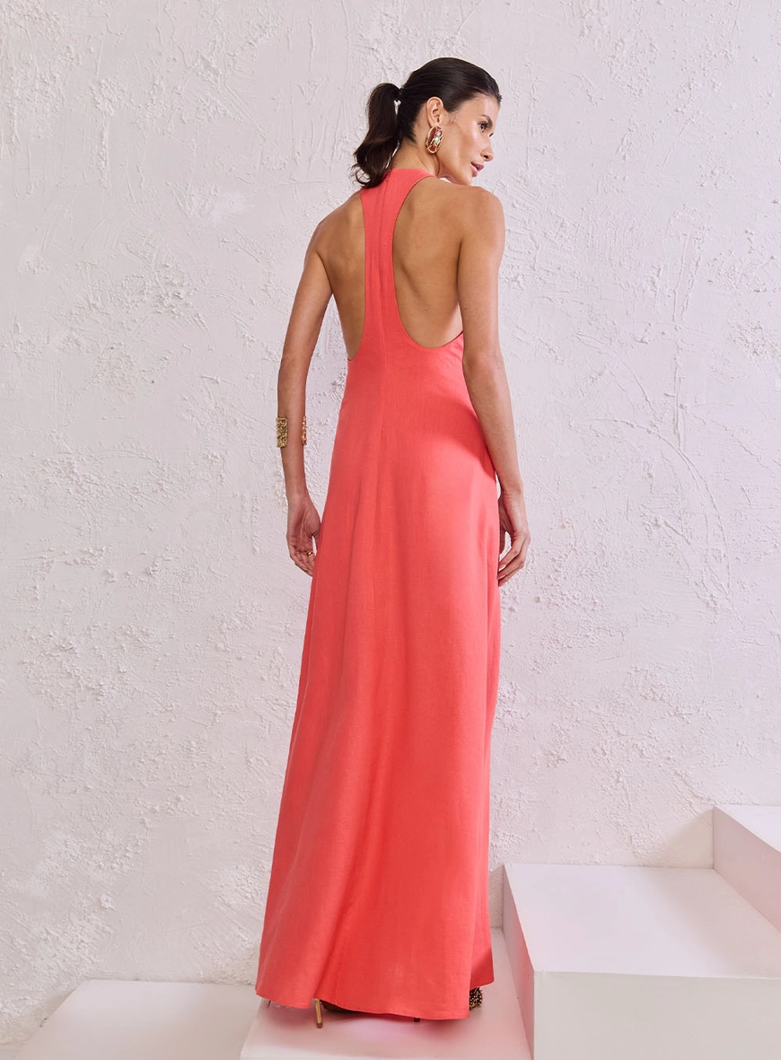 Vestido Longo Fenda Babado