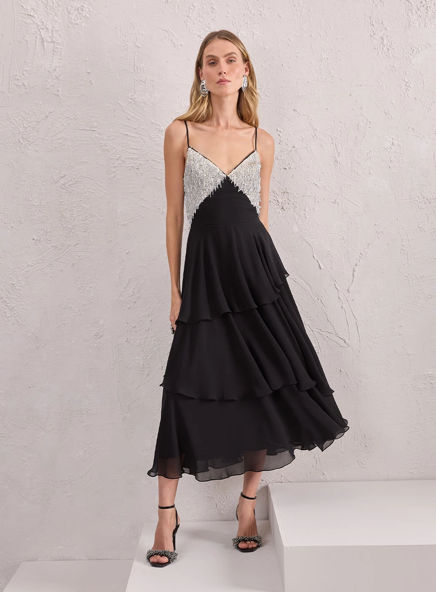 Vestido Midi Detalhe Em Paetê
