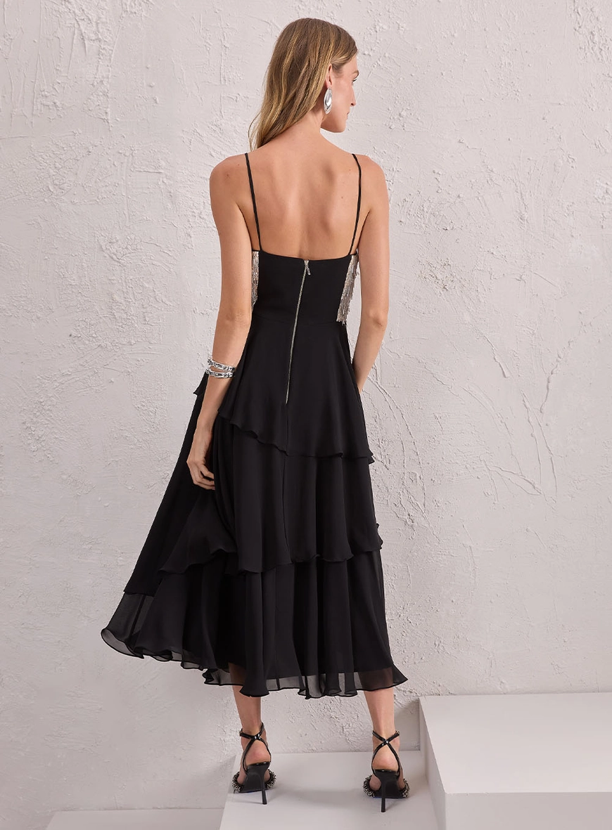 Vestido Midi Detalhe Em Paetê