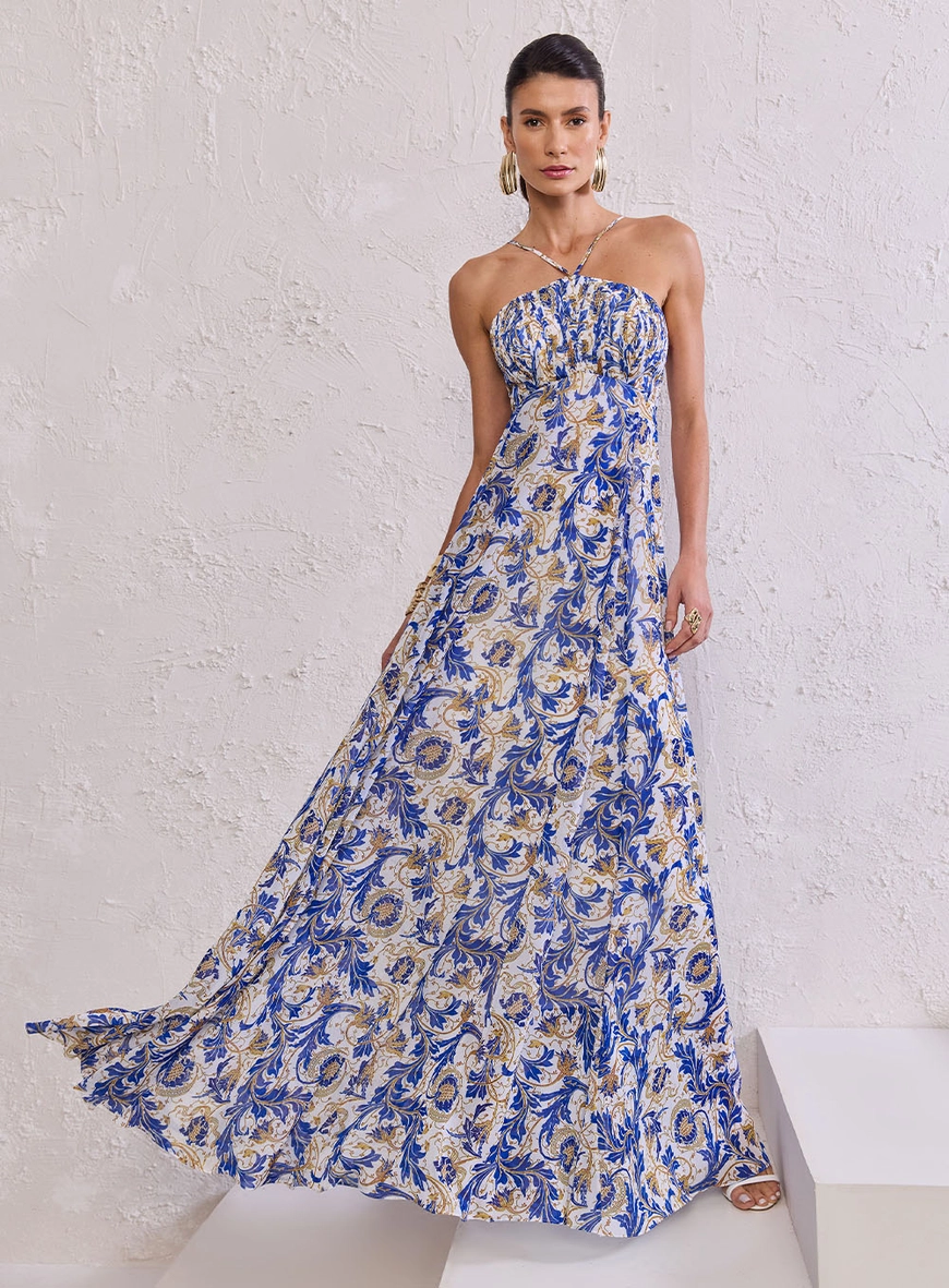 Vestido Longo Musseline - Floral Turca