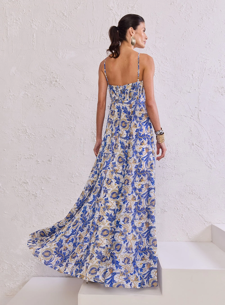 Vestido Longo Musseline - Floral Turca