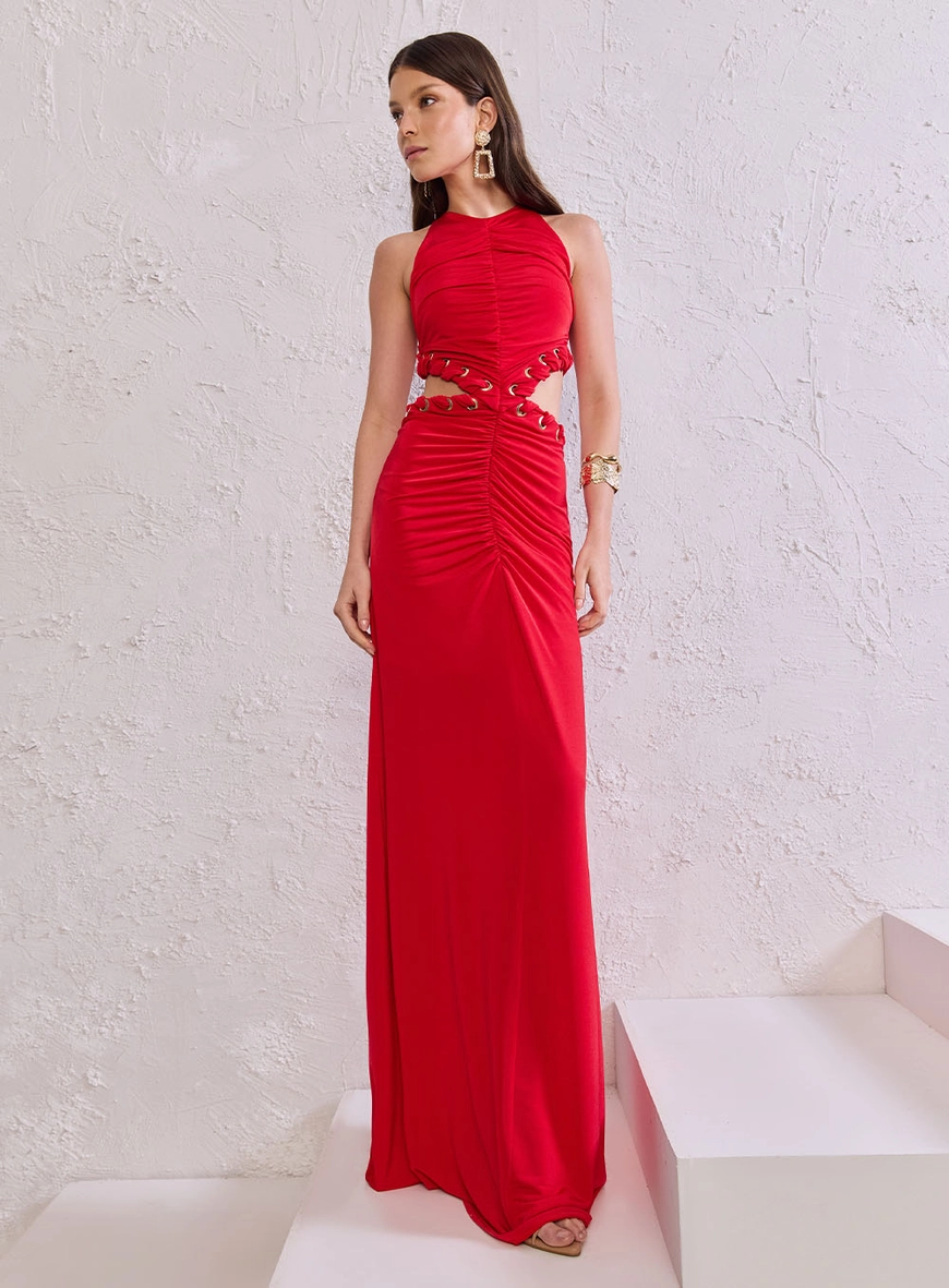Vestido Longo Jersey Ilhós