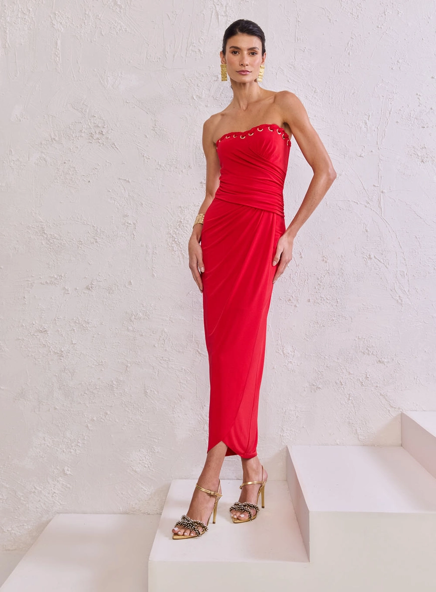 Vestido Midi Jersey Ilhós