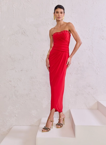 Vestido Midi Jersey Ilhós