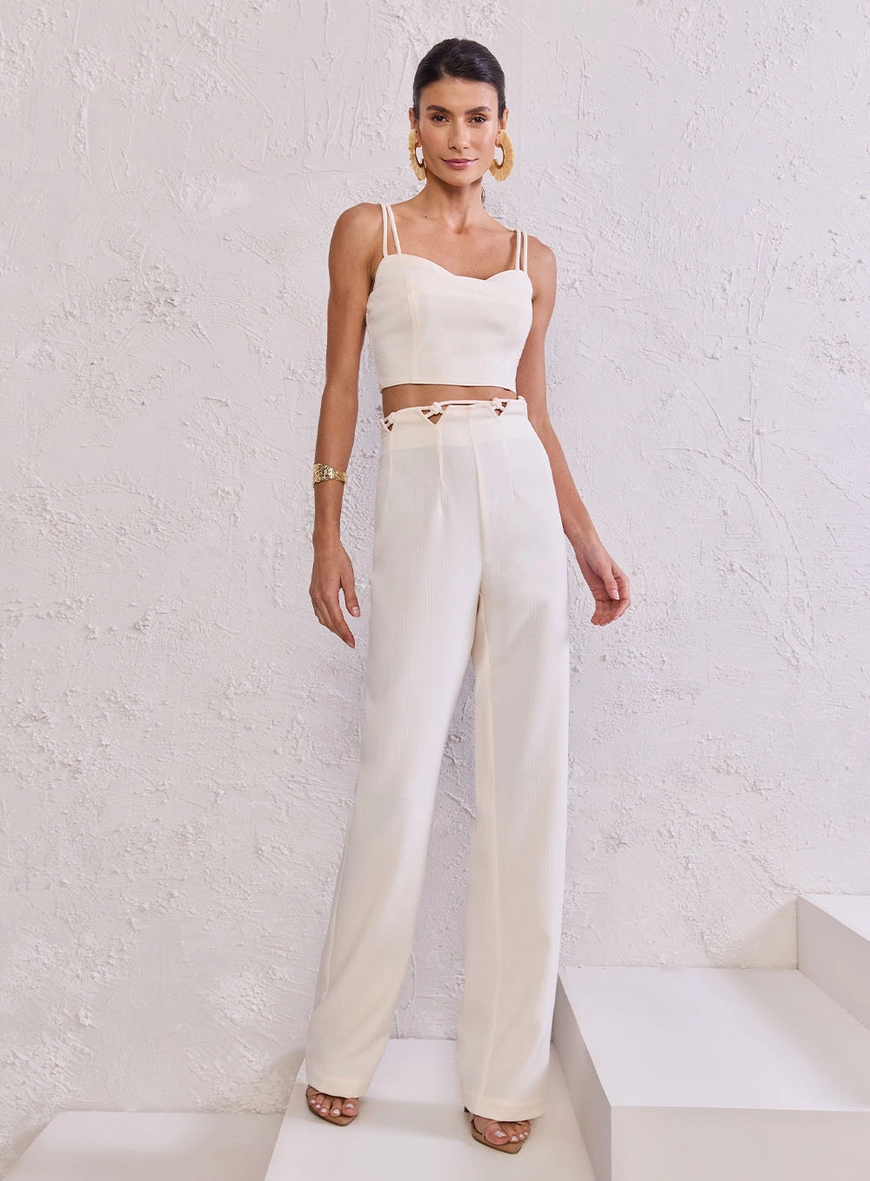 Conjunto Cropped E Calça Detalhe Macramê