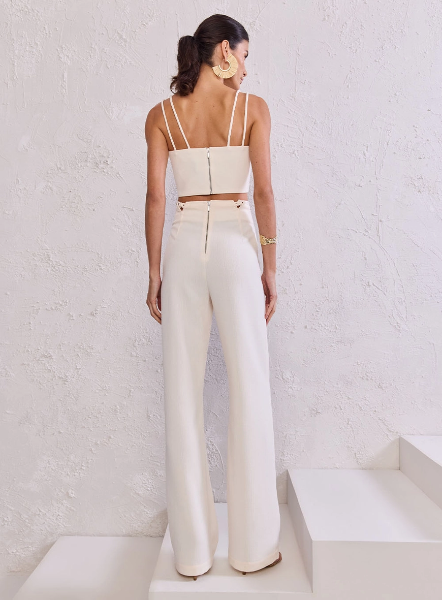 Conjunto Cropped E Calça Detalhe Macramê
