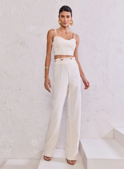Conjunto Cropped E Calça Detalhe Macramê