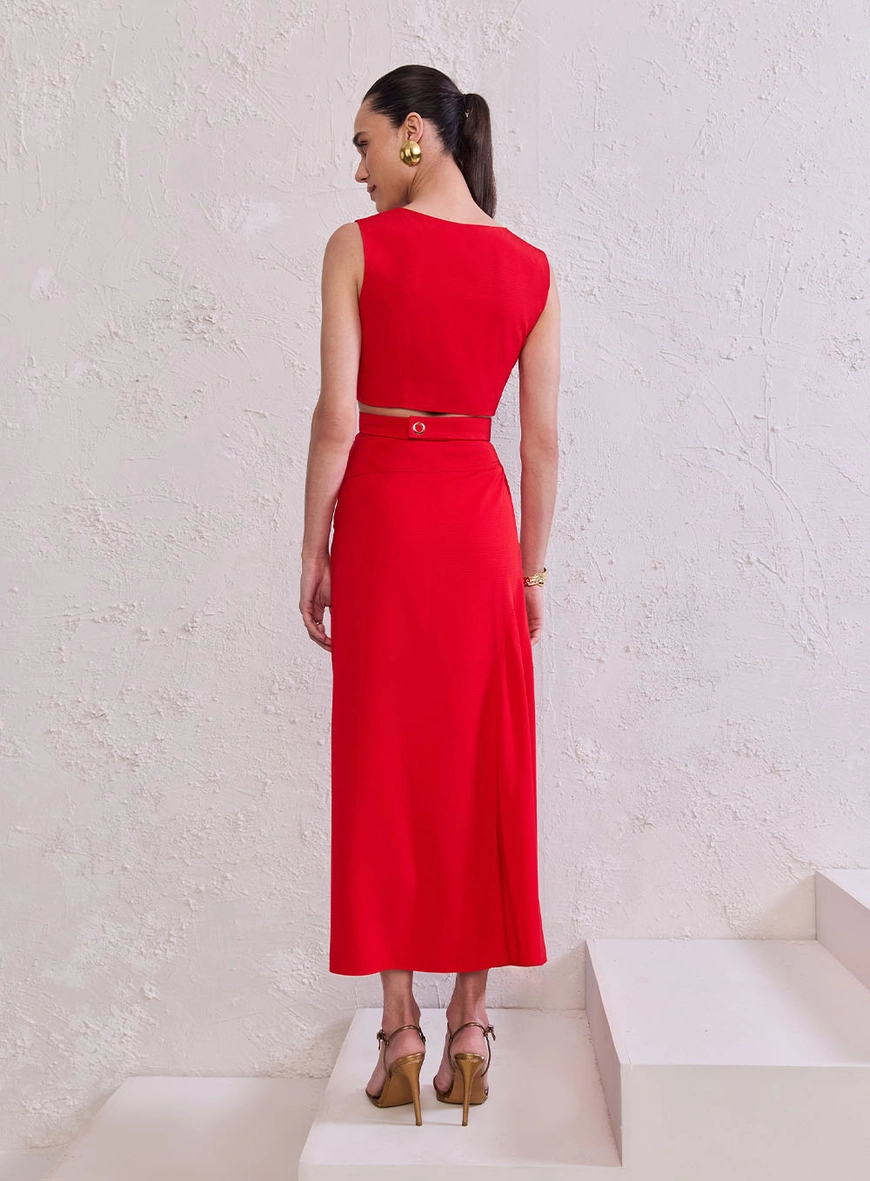 Conjunto Top E Saia Midi Evasê