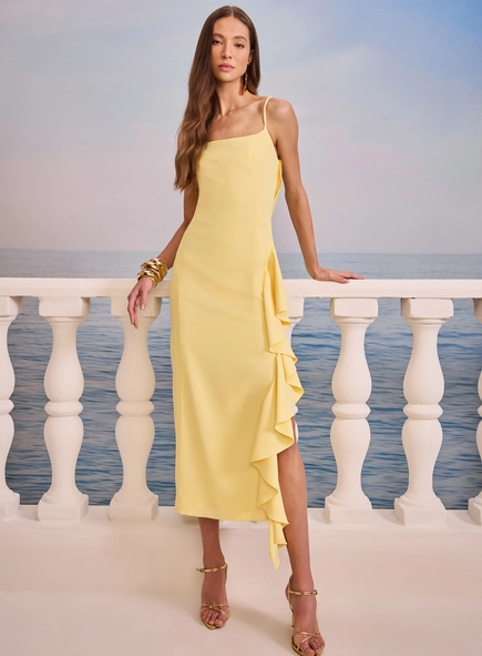 Vestido Reto Midi Babados
