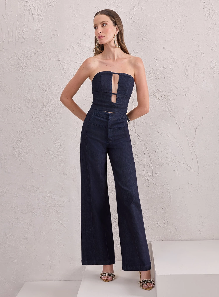 Conjunto Em Denim Top E Calça
