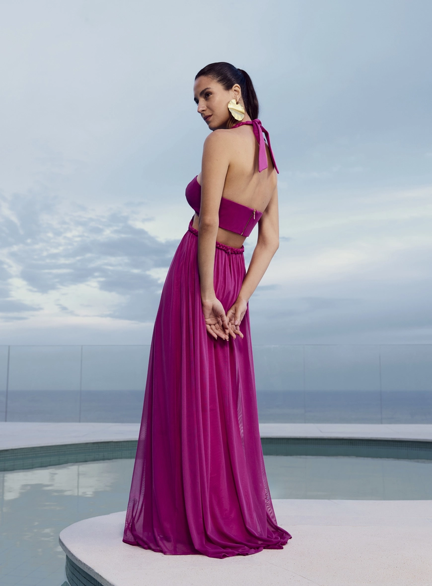 Vestido Longo Em Tule Elastic