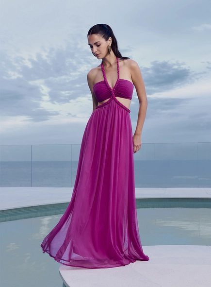 Vestido Longo Em Tule Elastic