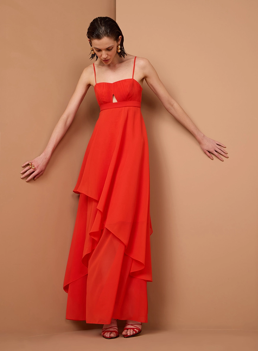Vestido Longo Camadas Em Chiffon