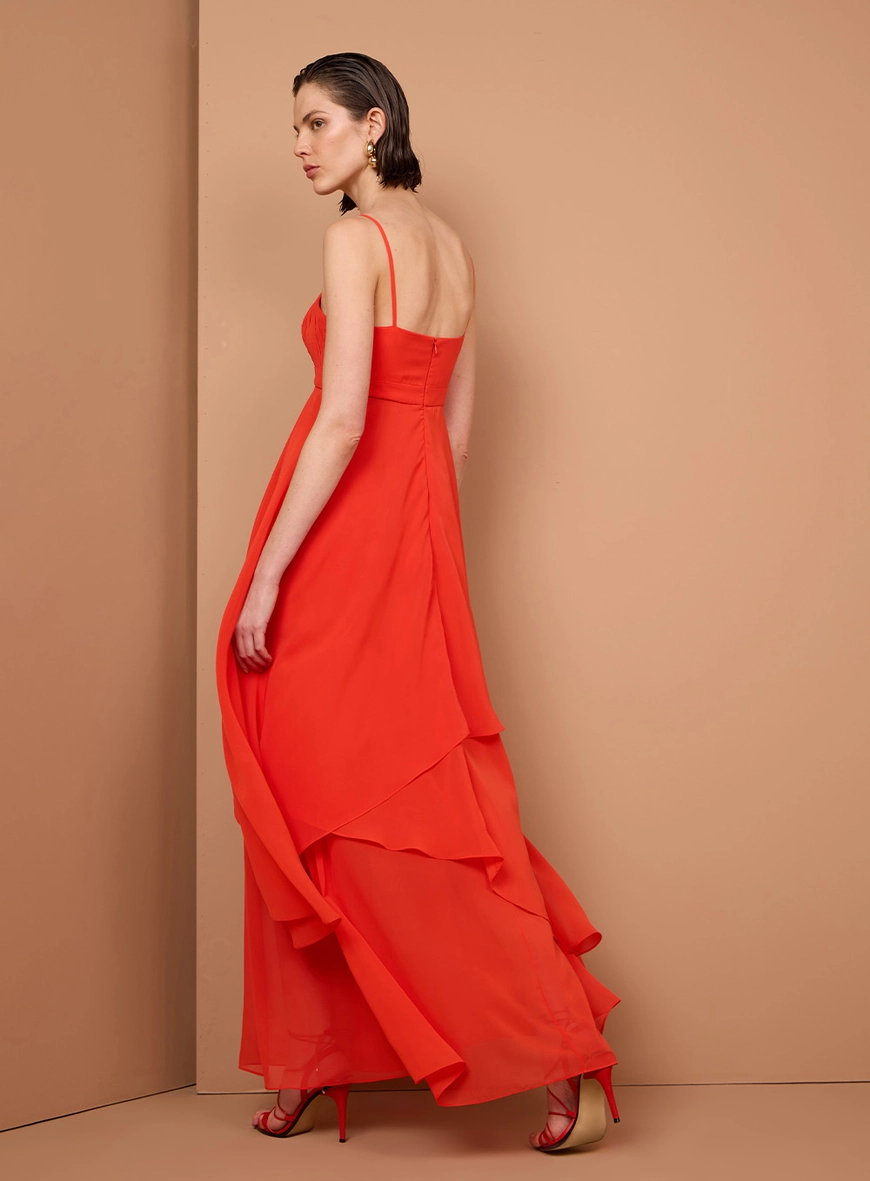 Vestido Longo Camadas Em Chiffon