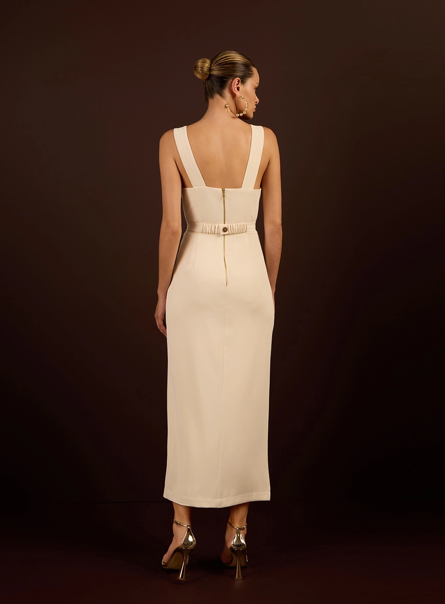 Vestido Midi Com Fenda Assimétrica