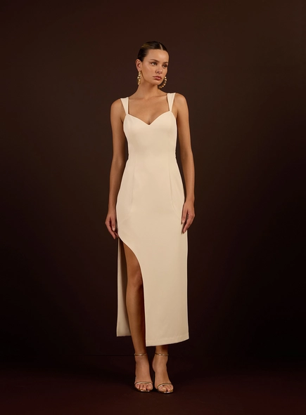 Vestido Midi Com Fenda Assimétrica