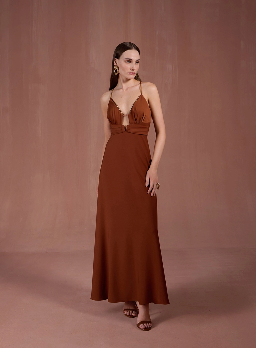 Vestido Alças Detalhes Metálicos