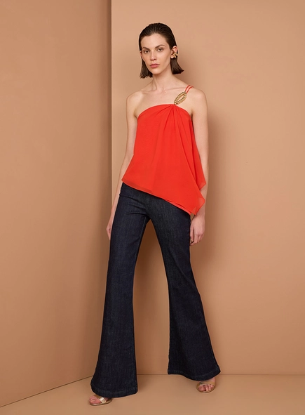 Blusa Ombro Só Em Chiffon