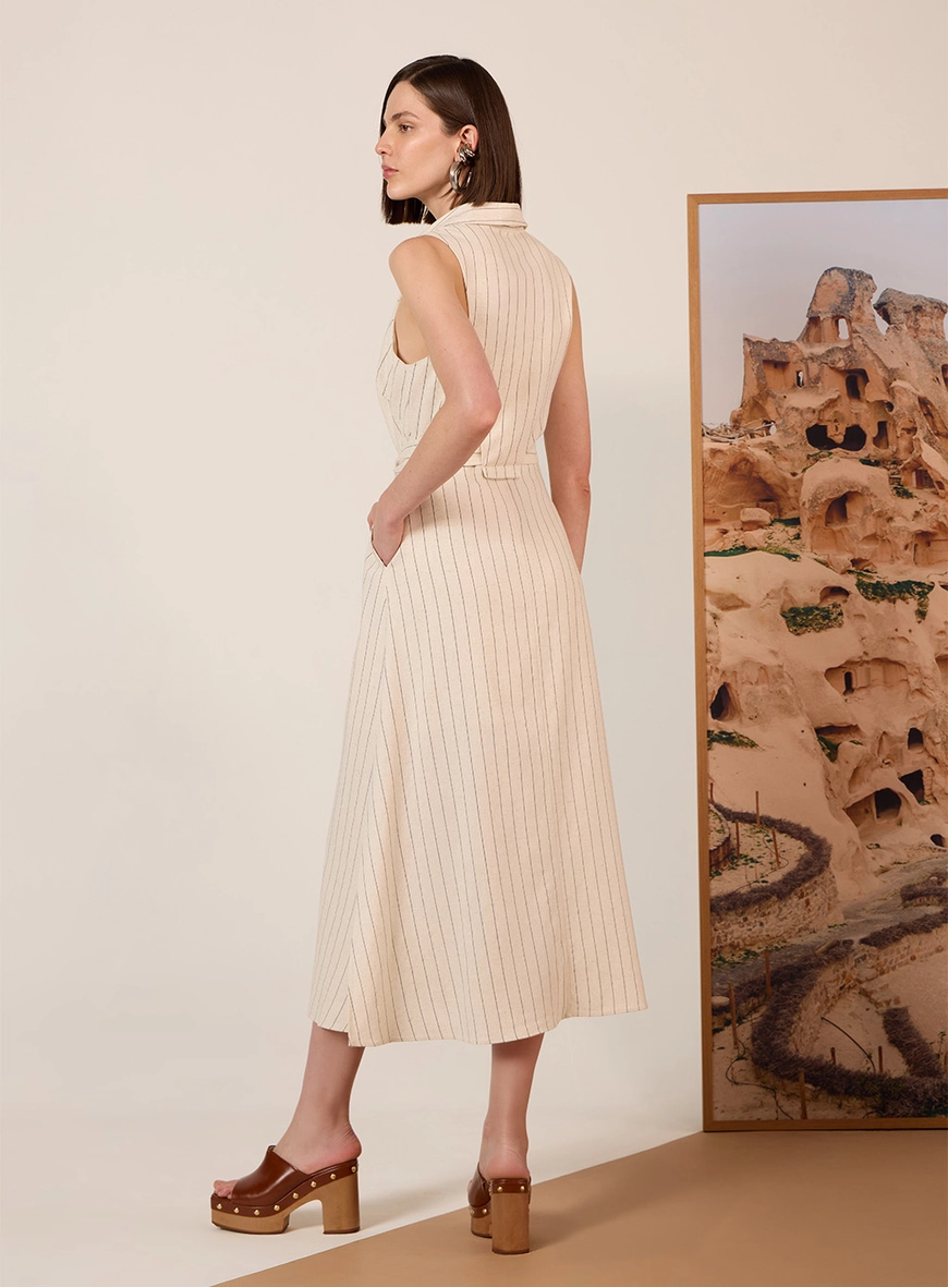 Vestido Chemise Linho Risca De Giz