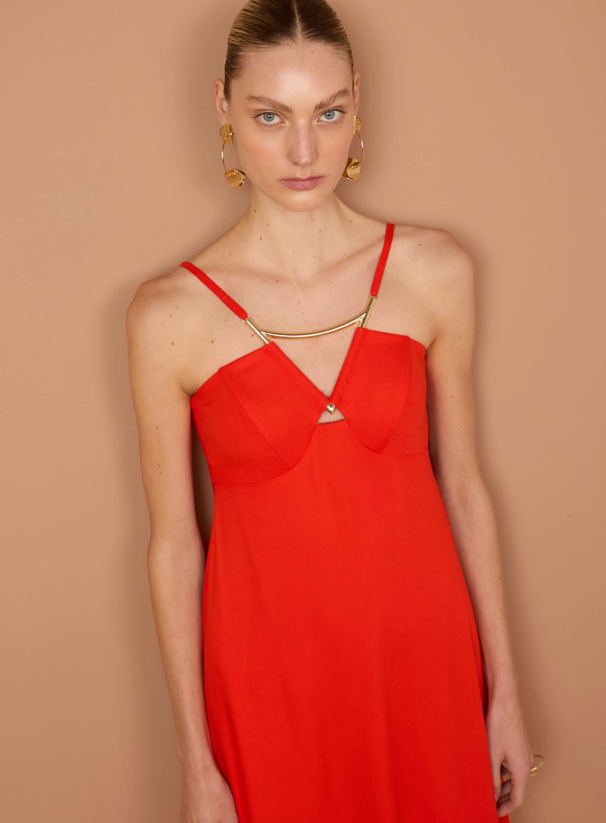 Vestido Longo Detalhe Metal Dourado
