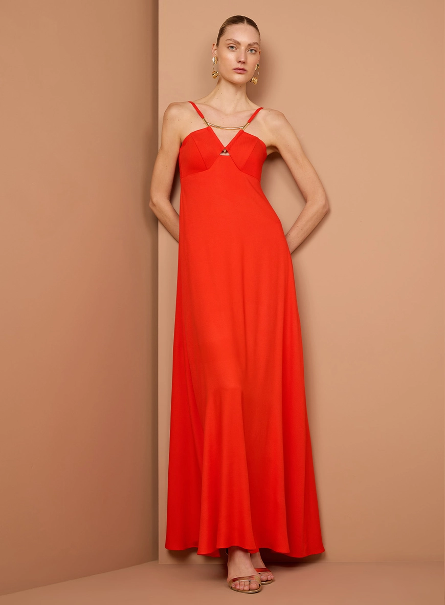 Vestido Longo Detalhe Metal Dourado