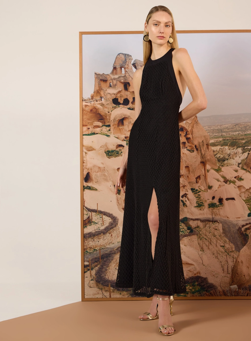 Vestido Midi Evasê Em Renda Crochet