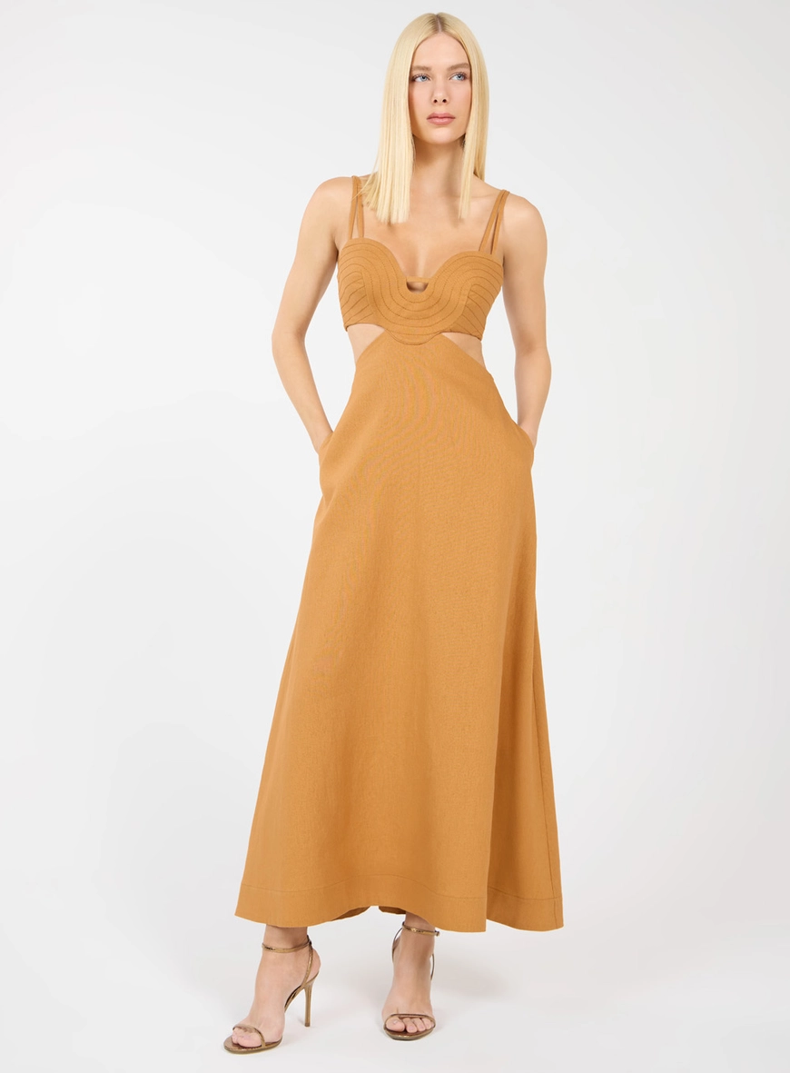 Vestido Midi Detalhe Pesponto