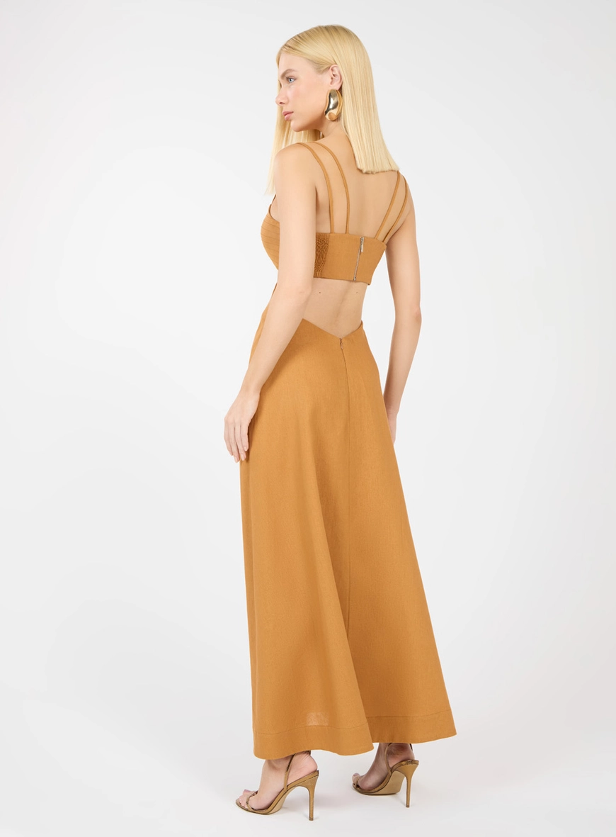 Vestido Midi Detalhe Pesponto
