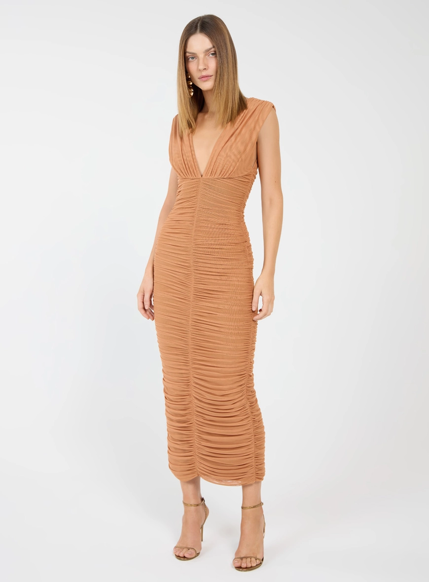 Vestido Midi Franzido Em Tule