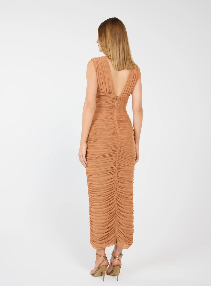 Vestido Midi Franzido Em Tule