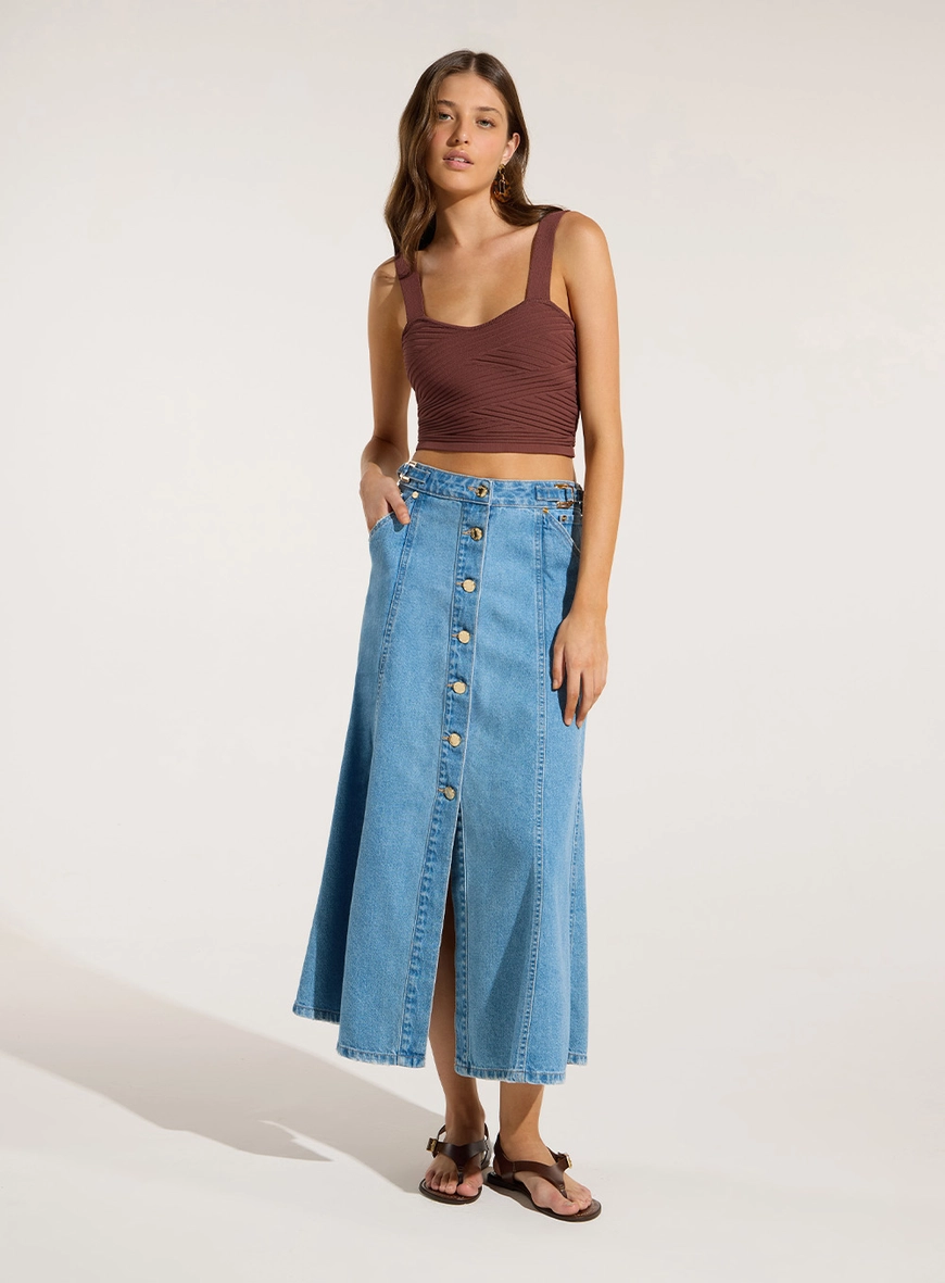 Saia Jeans Midi Evasê