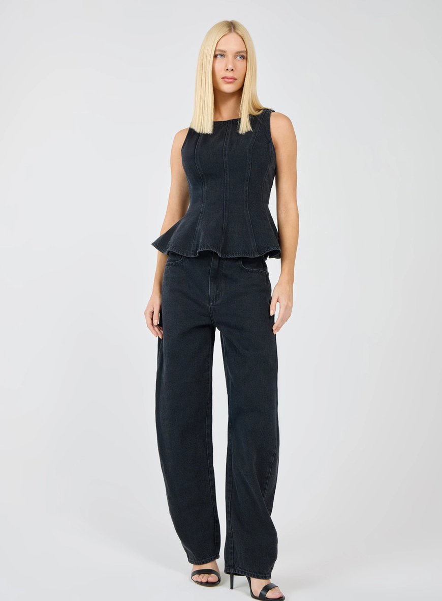 Blusa Peplum Black Denim