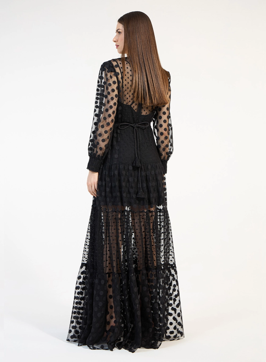 Vestido Longo Tule Poás - Preto