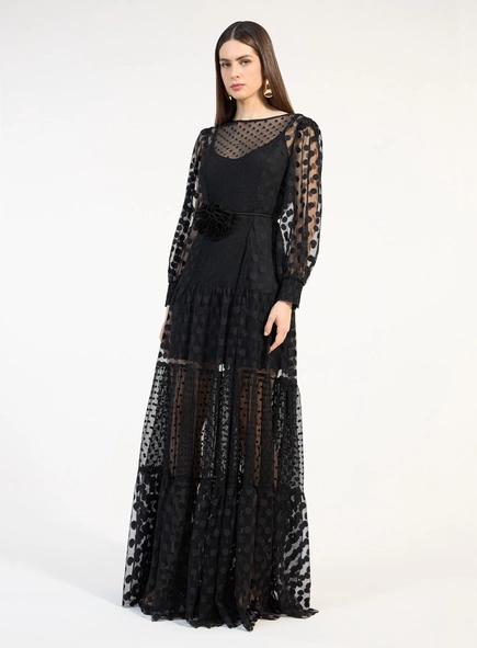 Vestido Longo Tule Poás - Preto