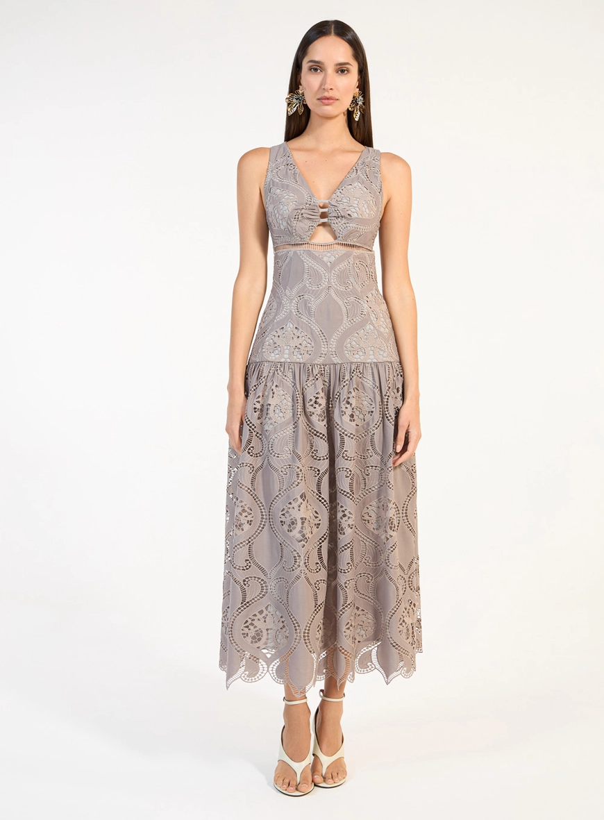 Vestido Midi Decote Vazado - Cinza