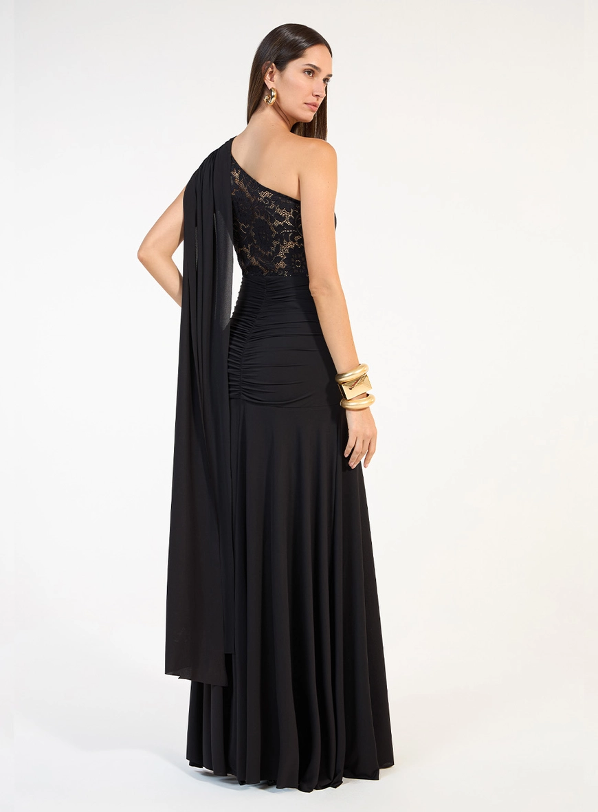 Vestido Longo Malha Ombro Só - Preto
