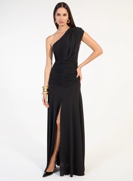 Vestido Longo Malha Ombro Só - Preto