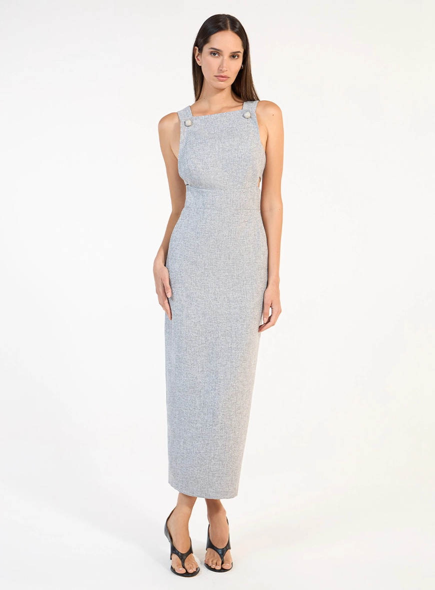 Vestido Midi Tweed Mescla - Cinza Saville